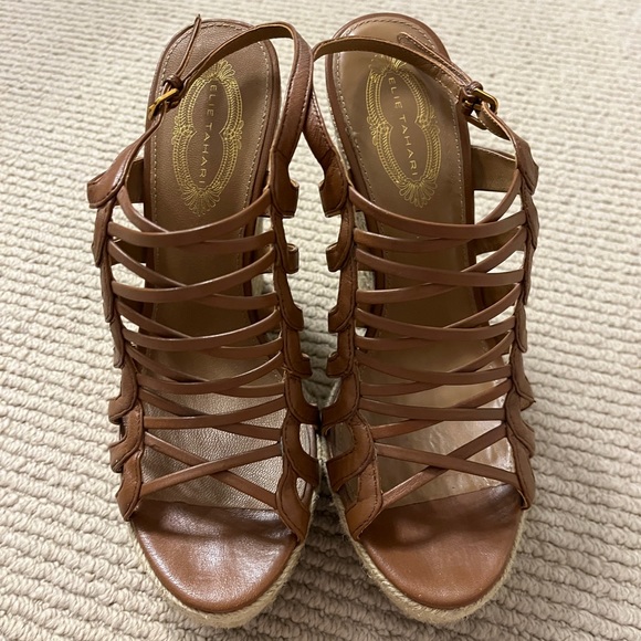 Elie Tahari brown leather espadrilles. - Picture 4 of 5